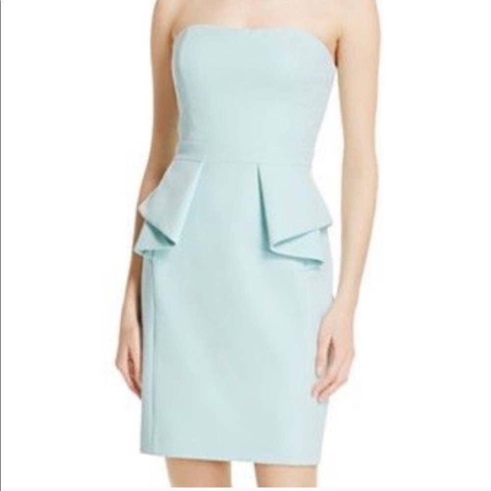 strapless cocktail wedding guest dress light blue